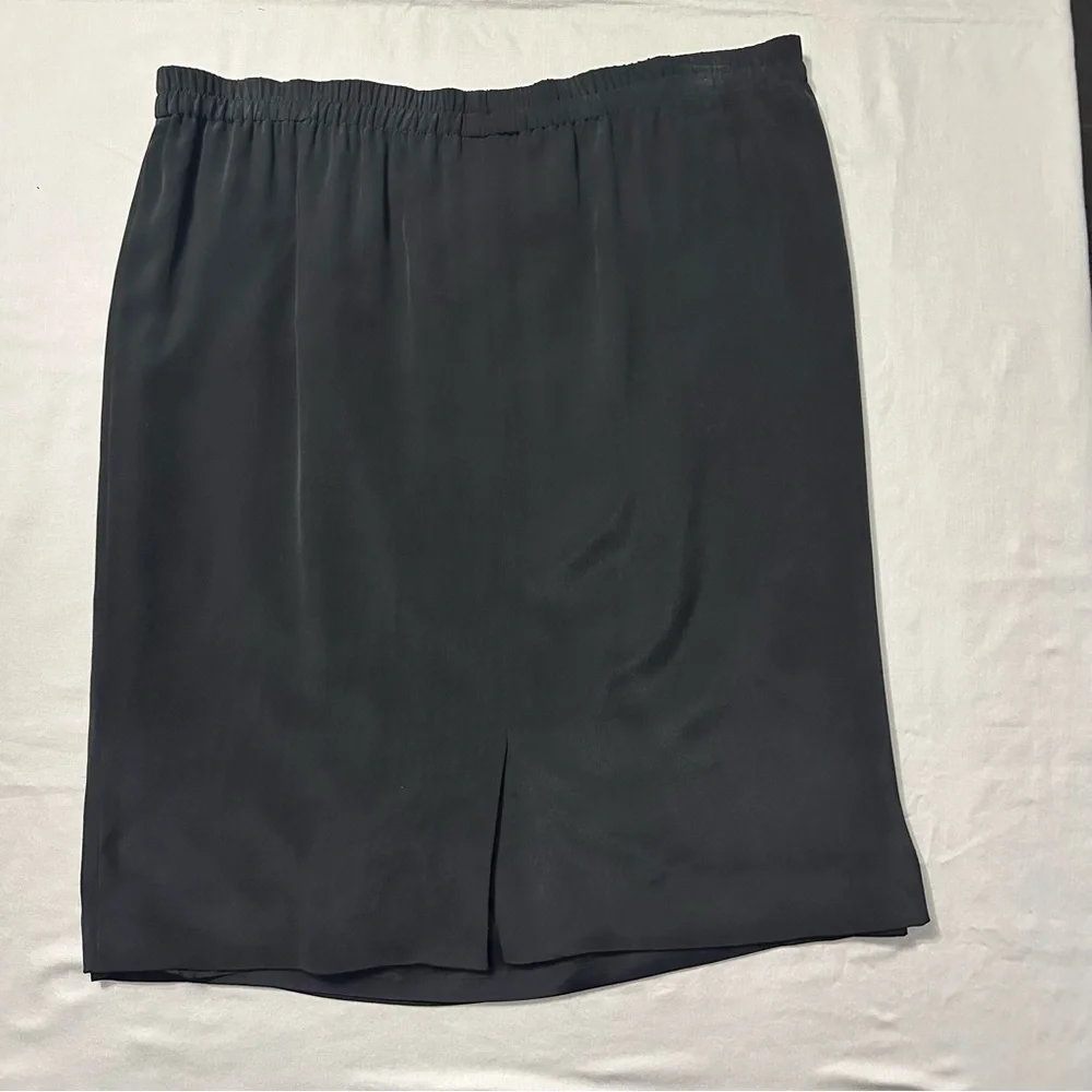 VTG Patrick Collection Black Silk Midi Skirt Women Size 14 Lined Elastic Waist